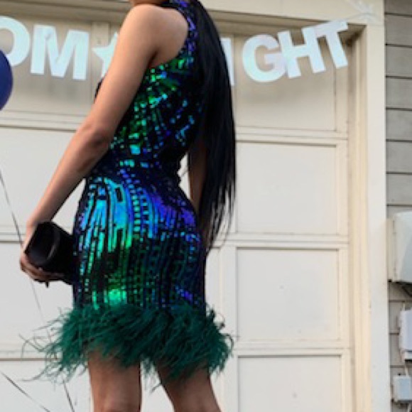 Blue and Green Sequin Dress - Picture 2 of 3